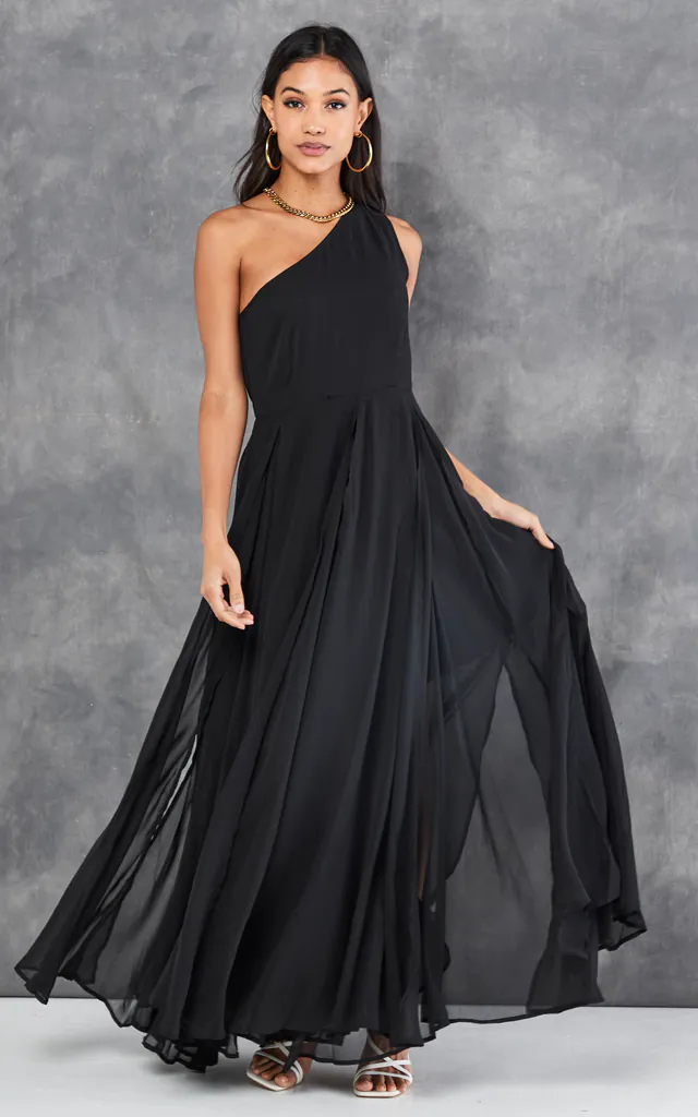 religion one shoulder maxi dress Silver One-Shoulder Maxi: Reflective Elegance, Fitted Glamour