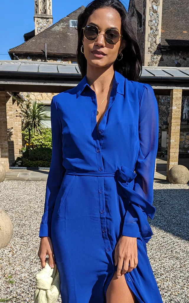 Long Sleeve Shirt Dress in Royal Blue | Bella and Blue | SilkFred Long Sleeve Shirt Dress in Royal Blue | Bella and Blue | SilkFred