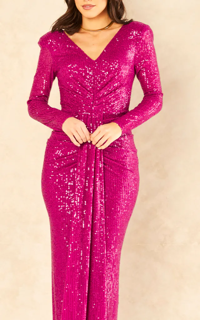 Long sleeve Pink Sequin Maxi Dress | Explosion London | SilkFred Long sleeve Pink Sequin Maxi Dress | Explosion London | SilkFred