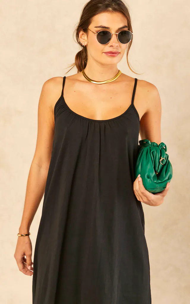 Sleeveless Loose Fitting Cami Midi Dress in Black | VM | SilkFred Sleeveless Loose Fitting Cami Midi Dress in Black | VM | SilkFred