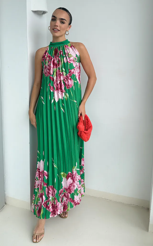 Green Floral Halter Neck Maxi Dress | Gini London | SilkFred Green Floral Halter Neck Maxi Dress | Gini London | SilkFred