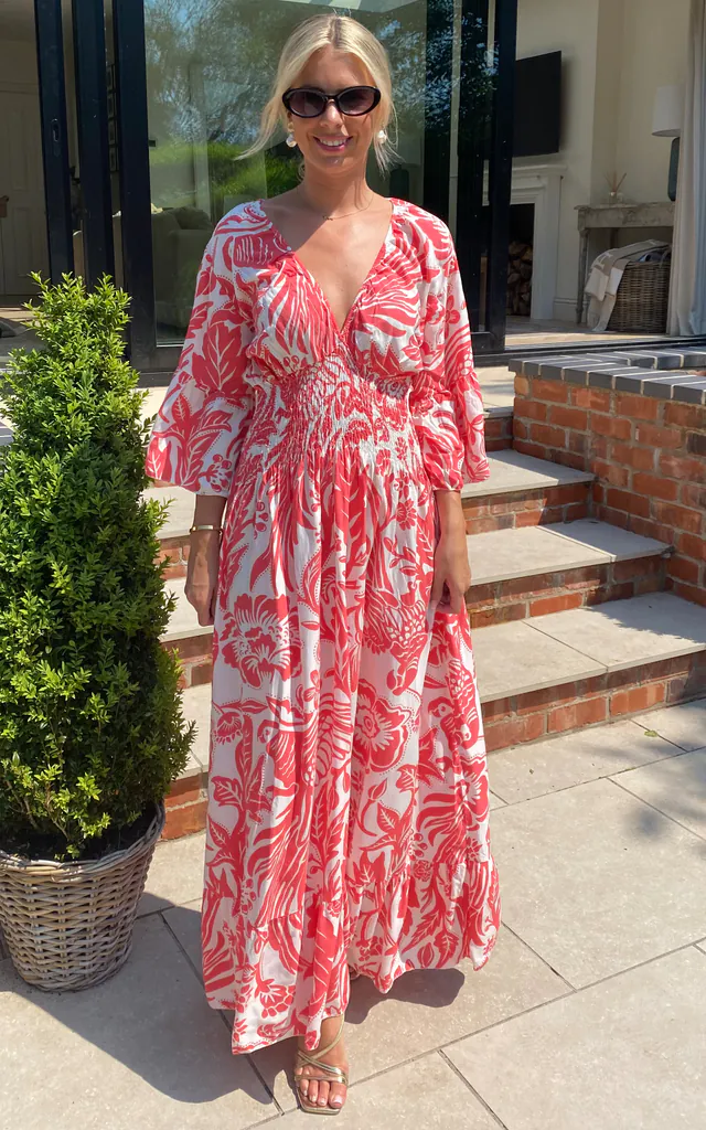 coral and white maxi dress Molly Maxi Dress Hand Embroidered Coral/White Shop Madison Mathews