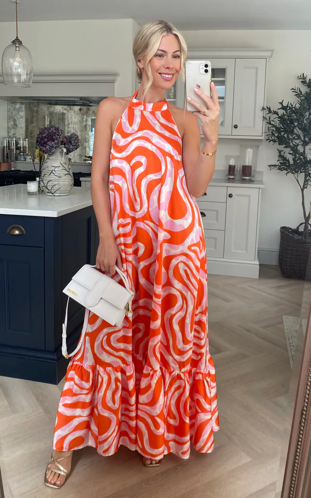 halter neck smock dress Women's Bohemian Vintage Wash Halter Maxi Dress