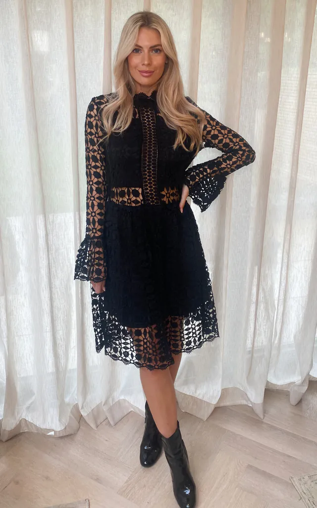Black Lace Semi Sheer Skater Dress | Izabel London | SilkFred Black Lace Semi Sheer Skater Dress | Izabel London | SilkFred