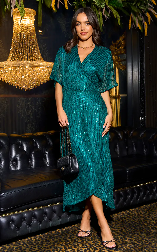 Liv Sequin Wrap Dress - Green | Sarta | SilkFred Liv Sequin Wrap Dress - Green | Sarta | SilkFred