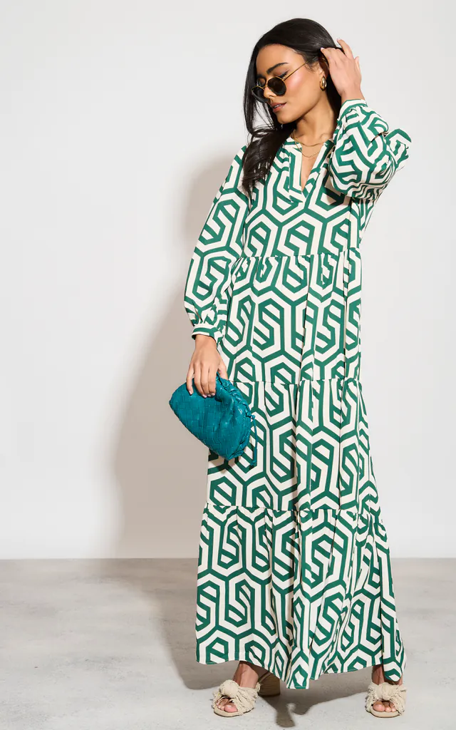Green Geo Print Smoke Maxi Dress | Gini London | SilkFred Green Geo Print Smoke Maxi Dress | Gini London | SilkFred