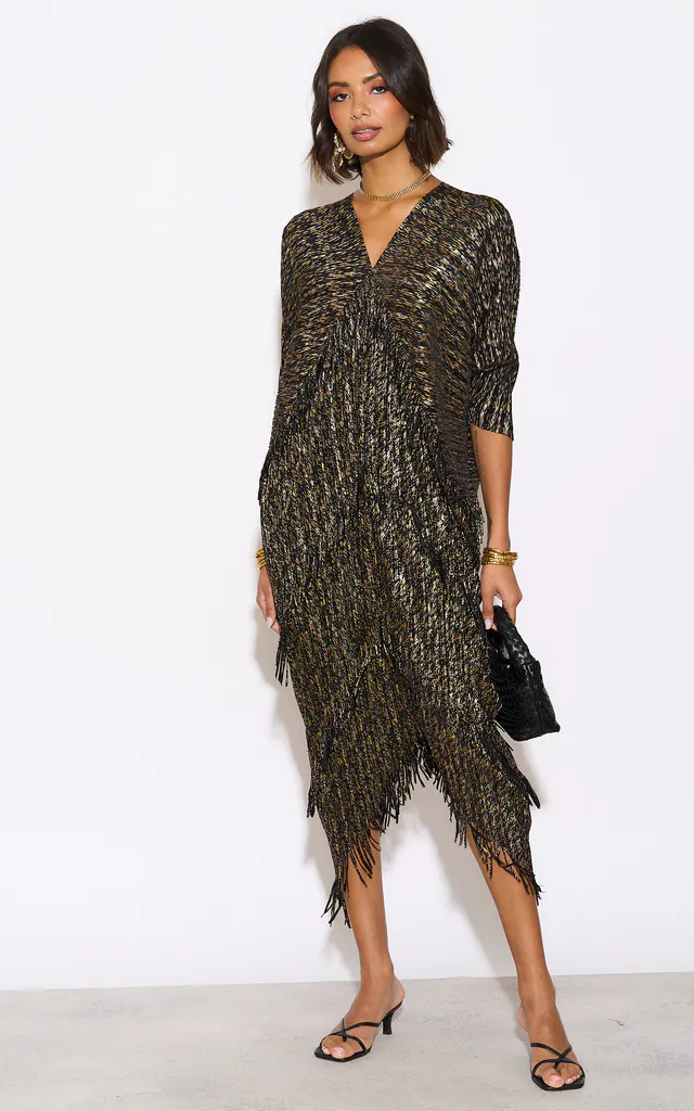 Layers Multi Fringed Tassel Pleated Midi Dress in Black | CY Boutique | SilkFred Layers Multi Fringed Tassel Pleated Midi Dress in Black | CY Boutique | SilkFred