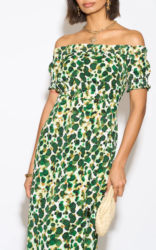 Green Print Bardot Maxi dress | D.Anna | SilkFred Green Print Bardot Maxi dress | D.Anna | SilkFred