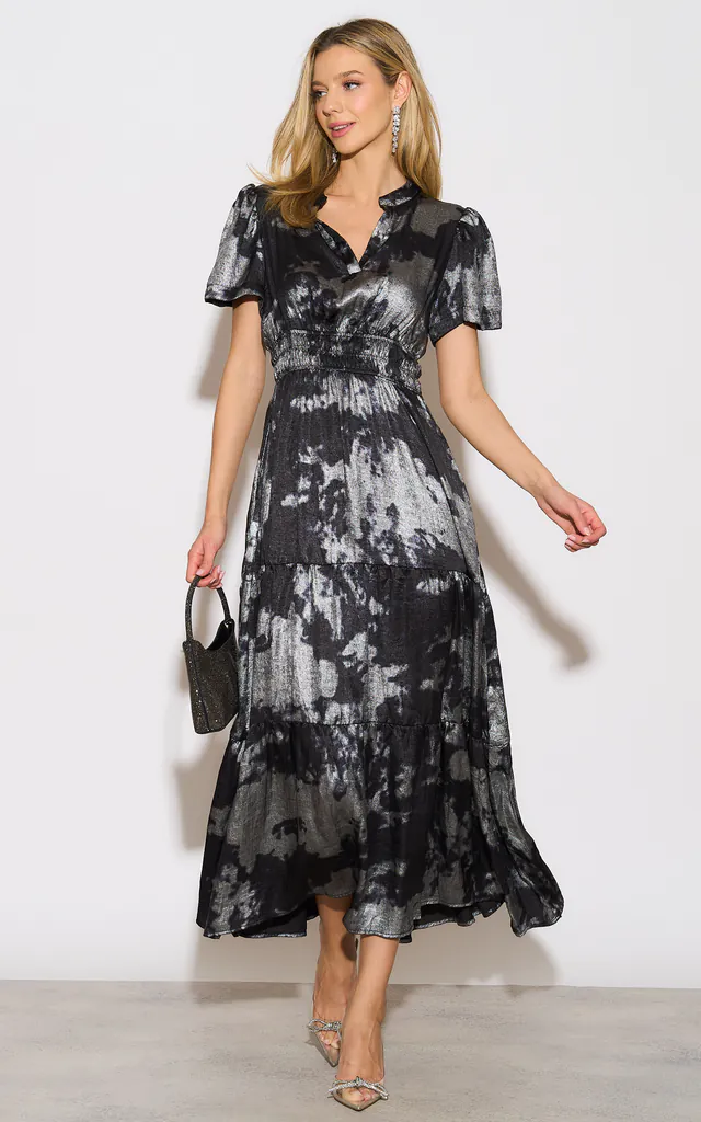 Roxy Tiered Maxi Dress Velvet- Black & Silver | Sarta | SilkFred Roxy Tiered Maxi Dress Velvet- Black & Silver | Sarta | SilkFred