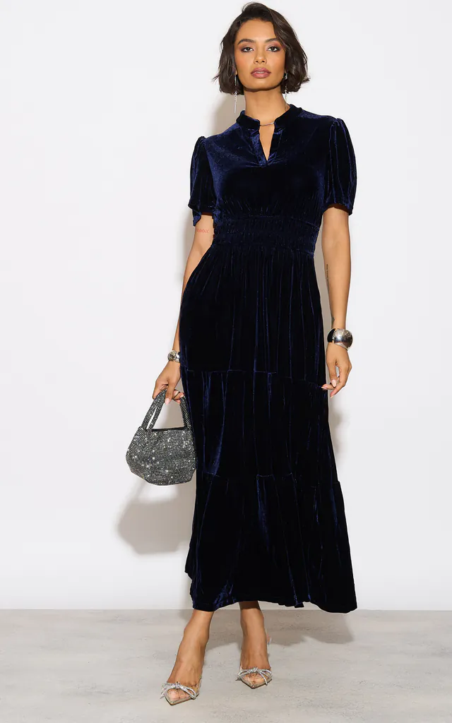 Roxy Tiered Maxi Dress Velvet- Navy Blue | Sarta | SilkFred Roxy Tiered Maxi Dress Velvet- Navy Blue | Sarta | SilkFred