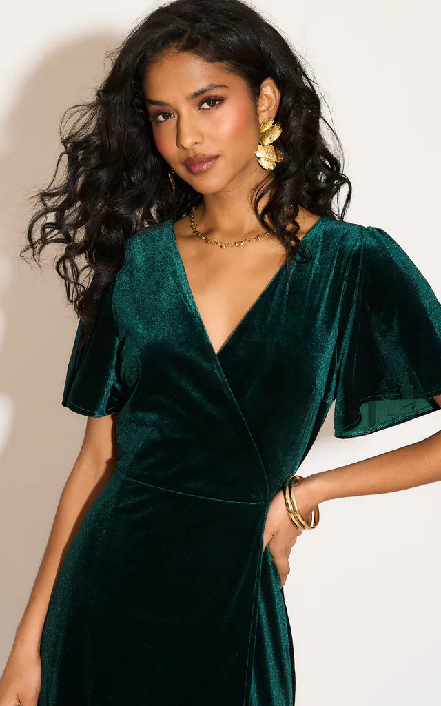 Bridesmaid Emerald Velvet Green Faux Wrap Maxi Dress | Maya Deluxe | SilkFred Bridesmaid Emerald Velvet Green Faux Wrap Maxi Dress | Maya Deluxe | SilkFred