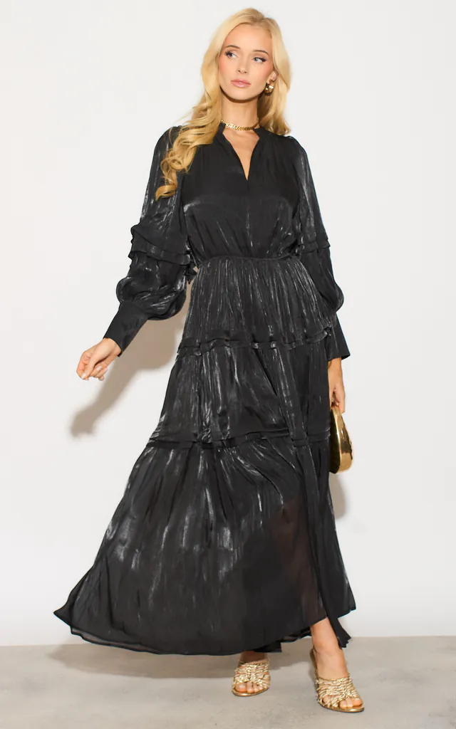 black organza long sleeve midi dress Black Organza Long Sleeve Midi Dress FARM Rio