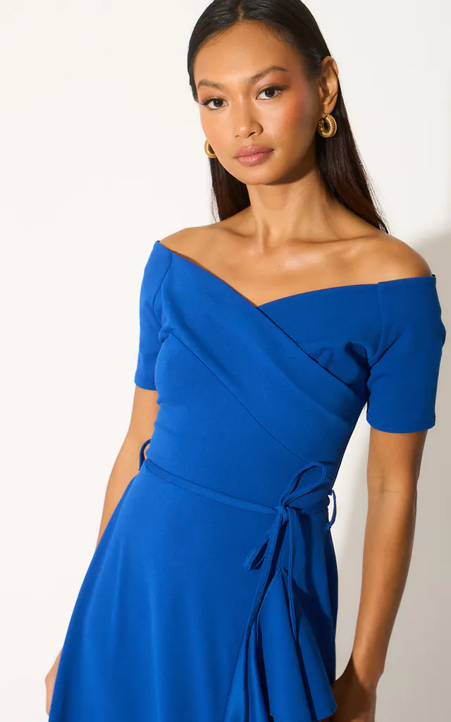 Exclusive Bardot Frill Midi Dress Dark Royal Blue Feverfish SilkFred exclusive-bardot-frill-midi-dress-dark-royal-blue-feverfish-silkfred