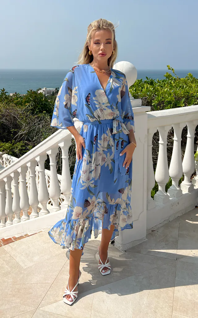 Kimono wrap floral dress - Light Blue | URBAN TOUCH | SilkFred Kimono wrap floral dress - Light Blue | URBAN TOUCH | SilkFred