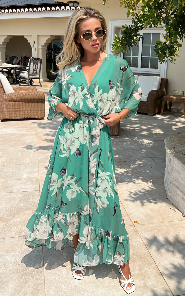 Kimono Wrap Floral Dress Mint | URBAN TOUCH | SilkFred Kimono Wrap Floral Dress Mint | URBAN TOUCH | SilkFred