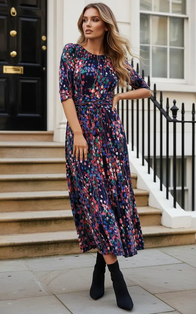 Abstract Floral Print Maxi Dress, Navy Multi | JOLIE MOI | SilkFred Abstract Floral Print Maxi Dress, Navy Multi | JOLIE MOI | SilkFred