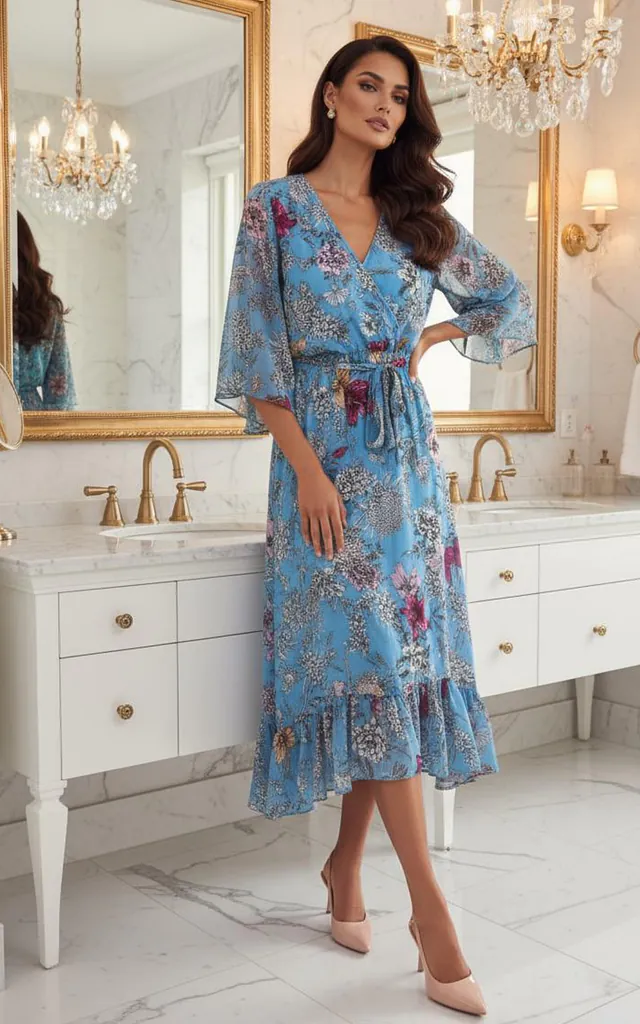 Kimono Sleeve Floral Maxi Wrap Dress in Blue | TENKI LONDON | SilkFred Kimono Sleeve Floral Maxi Wrap Dress in Blue | TENKI LONDON | SilkFred