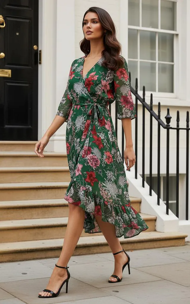 Kimono Sleeve Floral Maxi Wrap Dress in Green | TENKI LONDON | SilkFred Kimono Sleeve Floral Maxi Wrap Dress in Green | TENKI LONDON | SilkFred