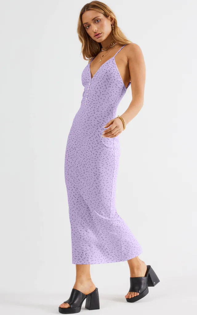 Lilac Floral Strappy Midi Dress | SNDYS | SilkFred Lilac Floral Strappy Midi Dress | SNDYS | SilkFred