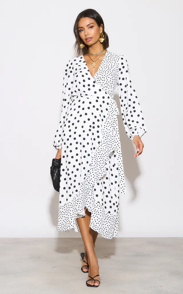Orla wrap dress in Ivory spot | Edie b. | SilkFred Orla wrap dress in Ivory spot | Edie b. | SilkFred