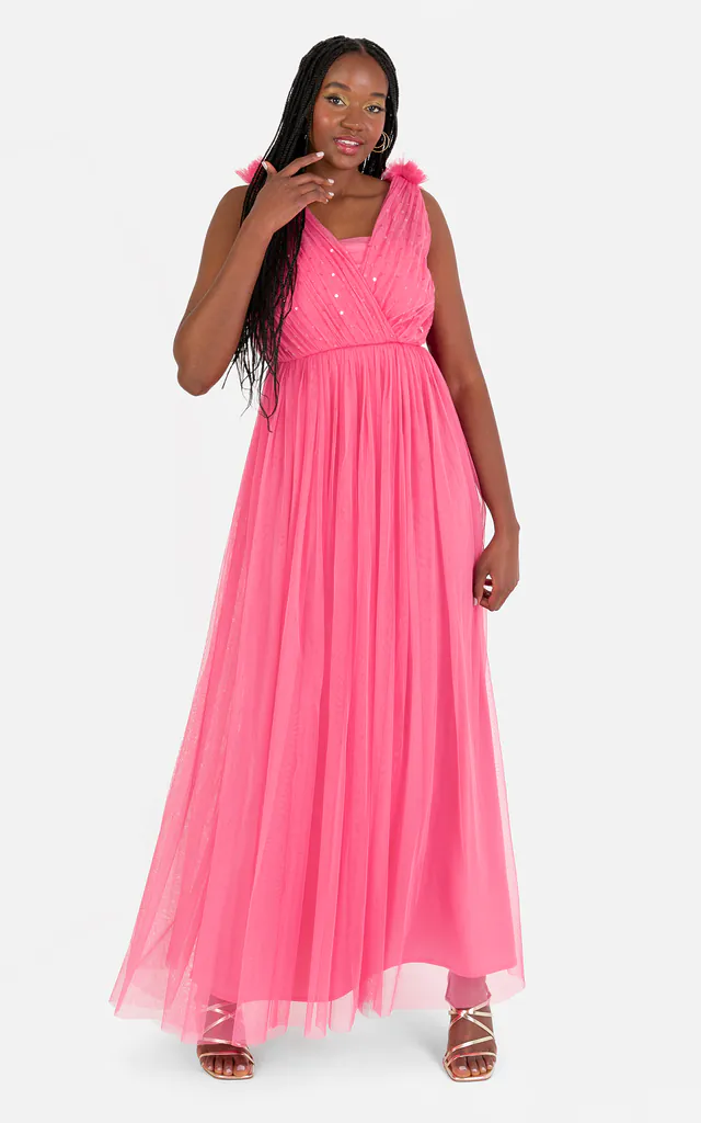 anaya pink dress Anaya With Love Bridesmaid Tulle One Shoulder Maxi Dress In Pink for Women
