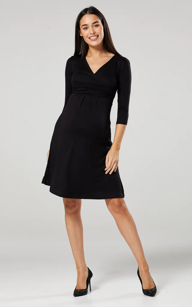 Women's Maternity Knee Length 3/4 Sleeve Viscose Circle Dress in Black | Happy Mama | SilkFred Women's Maternity Knee Length 3/4 Sleeve Viscose Circle Dress in Black | Happy Mama | SilkFred