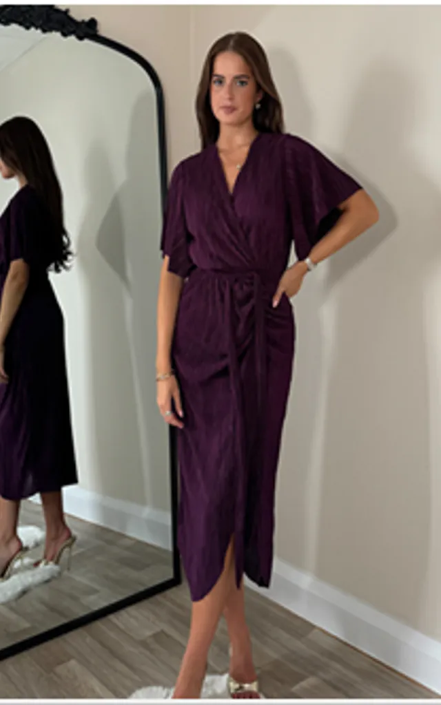 plum ruched midi dress Lace Trim Ruched High Waist Satin Midi Dress in Plum