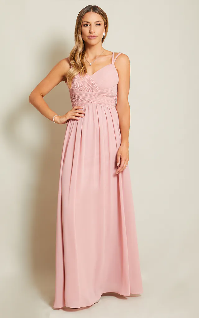 Strappy Crochet Back Dark Pink Chiffon Maxi Dress | KRISP | SilkFred Strappy Crochet Back Dark Pink Chiffon Maxi Dress | KRISP | SilkFred