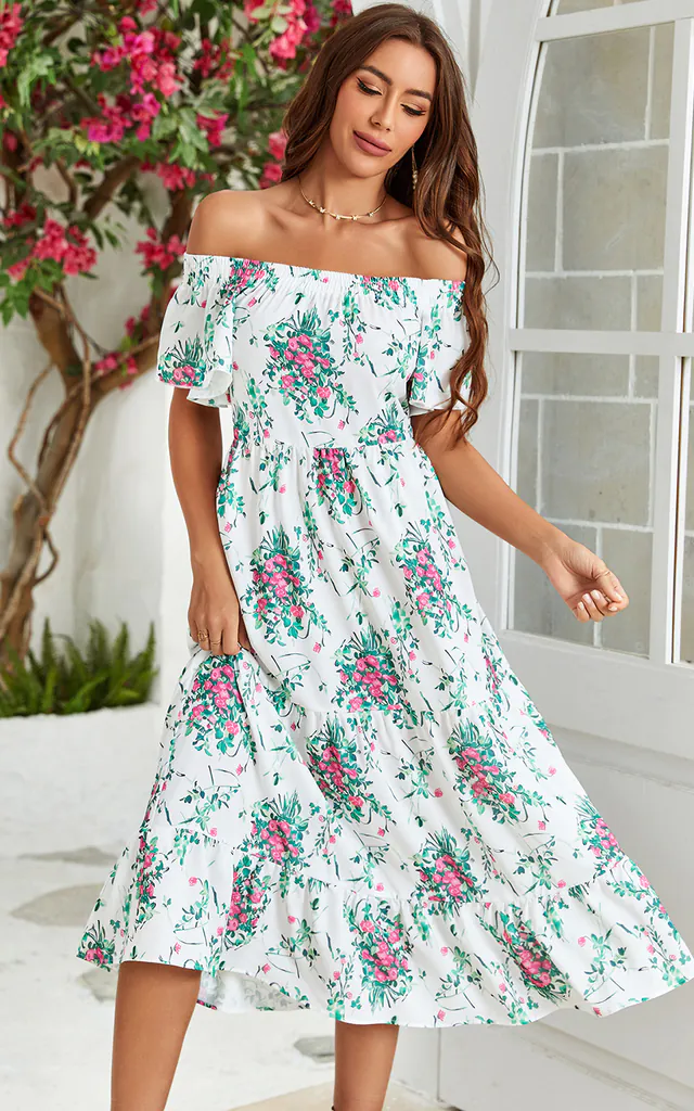 The Shoulder Bardot Off Shoulder Frill Midi Dress ZARA Red Floral Print Ruffle Bardot Off Shoulder The Shoulder Bardot Off Shoulder Frill Midi Dress ZARA Red Floral Print Ruffle Bardot Off Shoulder