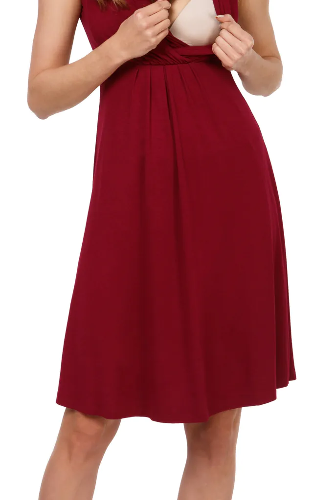 nursing skater dress Pokkori Maternity Nursing Belted Sleeveless Skater Dress