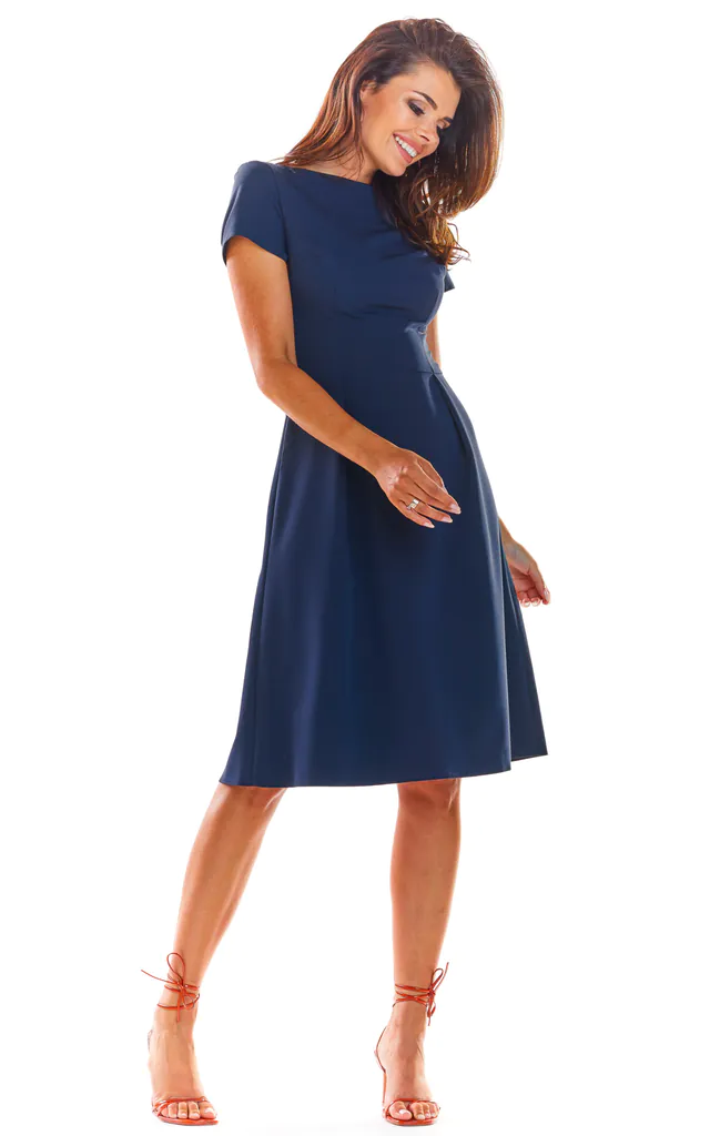 Skater Dress with Short Sleeves in Navy Blue | AWAMA | SilkFred Skater Dress with Short Sleeves in Navy Blue | AWAMA | SilkFred