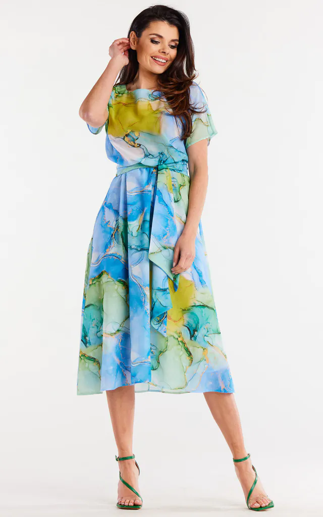 chiffon elastic waist dress Modern Casual Chiffon Ruffle Top and Pleated Elastic-Waist Skirt Set Likemychoice