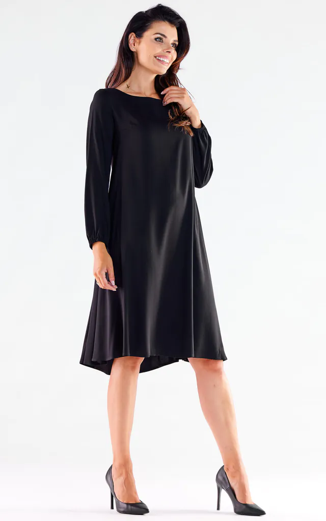 Loose-fit Dress with Long Sleeves in Black | AWAMA | SilkFred Loose-fit Dress with Long Sleeves in Black | AWAMA | SilkFred