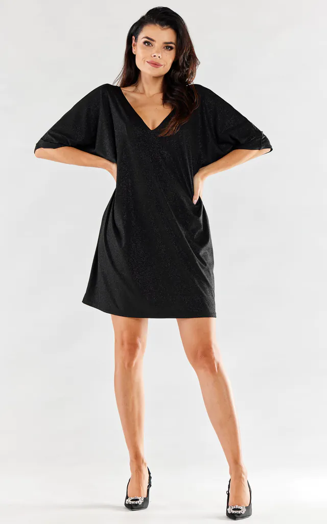 Oversized Mini Dress with Short Sleeves in Black | AWAMA | SilkFred Oversized Mini Dress with Short Sleeves in Black | AWAMA | SilkFred