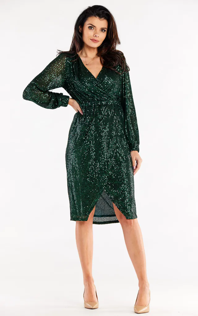 green sequin wrap dress Sparkly Darling Emerald Green Sequin Long Sleeve Wrap Dress