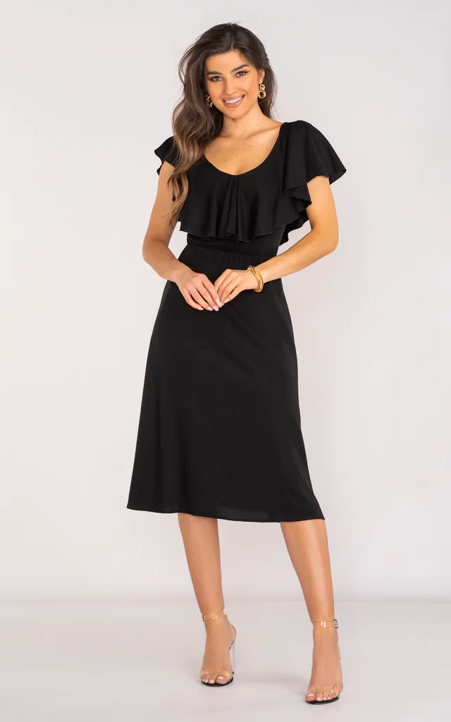 Black midi wedding guest dress | AWAMA | SilkFred Black midi wedding guest dress | AWAMA | SilkFred
