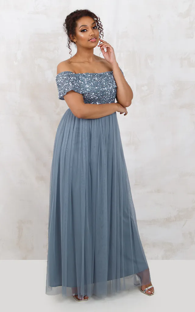 dusky blue maxi dress Buy Dusky Blue Satin Flutter Sleeve Wedding Guest Bridesmaid Maxi Dress from Next USA