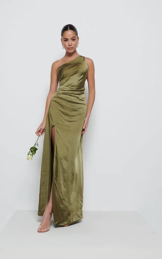 Amelia Ruched Maxi Bridesmaid Dress - Dark Olive | Pretty Lavish | SilkFred Amelia Ruched Maxi Bridesmaid Dress - Dark Olive | Pretty Lavish | SilkFred