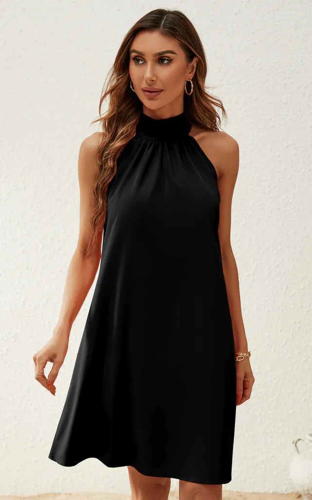 Halter Neck Tie Back Mini Dress in Black | FS Collection | SilkFred Halter Neck Tie Back Mini Dress in Black | FS Collection | SilkFred