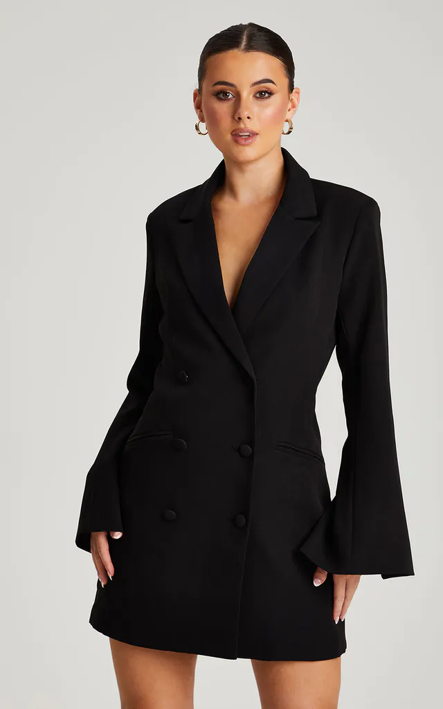 Black Flare Sleeve Fitted Blazer Dress | Urban Bliss | SilkFred Black Flare Sleeve Fitted Blazer Dress | Urban Bliss | SilkFred