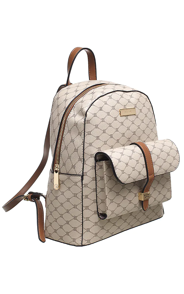 bessie leather backpack London Logo Print Ladies Women's Flap Over Adjustable Strap Rucksack School Fashion Bag Tan Grey (Grey) Fashion CLASSIC EVERYDAY BACKPACK