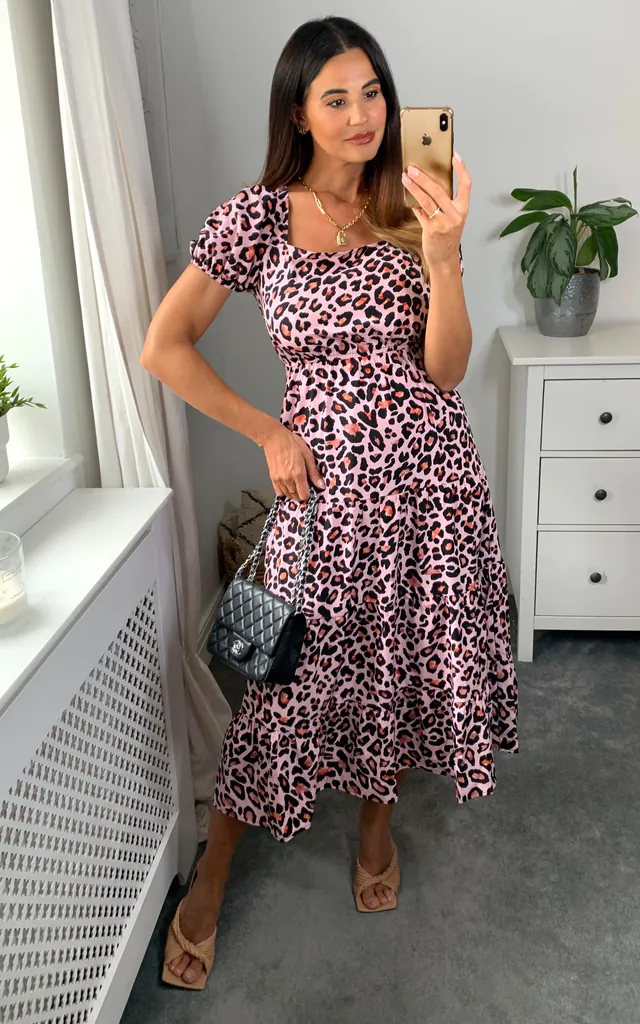pink leopard midi dress Pink Leopard Midi Dress