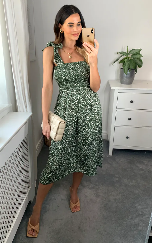 torrid green leopard dress Torrid Womens 2X Green Floral & Leopard Print Spaghetti Midi Dress Pockets