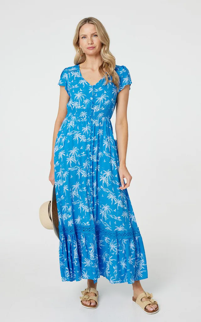 Blue Tropical Print Angel Sleeve Maxi Dress | Izabel London | SilkFred Blue Tropical Print Angel Sleeve Maxi Dress | Izabel London | SilkFred