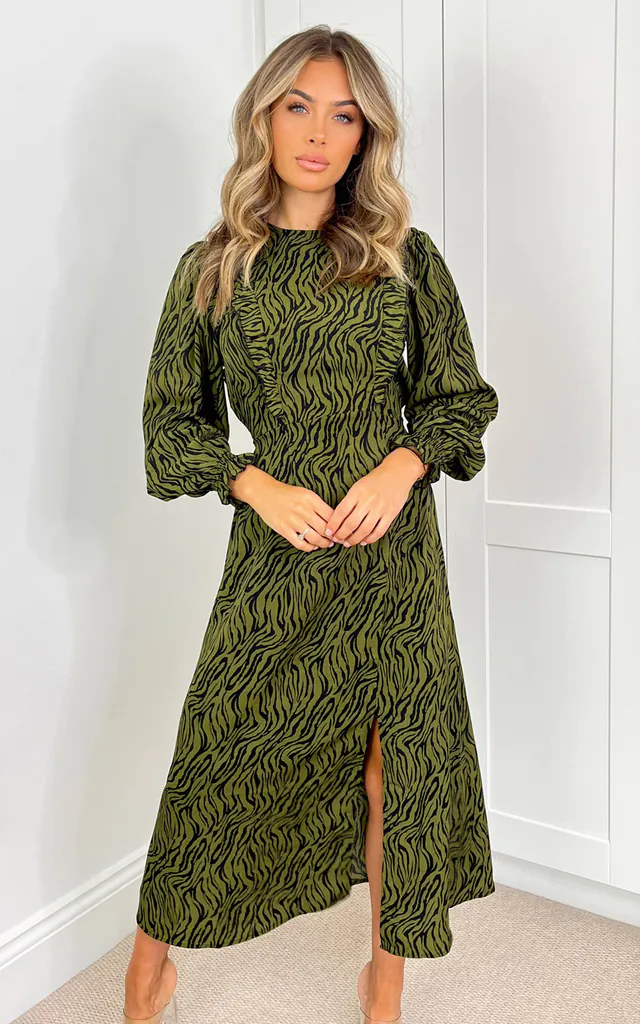 ax paris green leopard print dress AX Paris puff sleeve mini dress in green leopard print