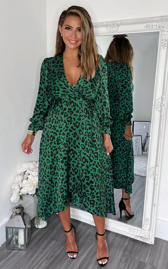 Ax Paris Green Wrap Dress Green And Black Animal Printed Wrap Over Midi Dress AX Paris Ax Paris Green Wrap Dress Green And Black Animal Printed Wrap Over Midi Dress AX Paris