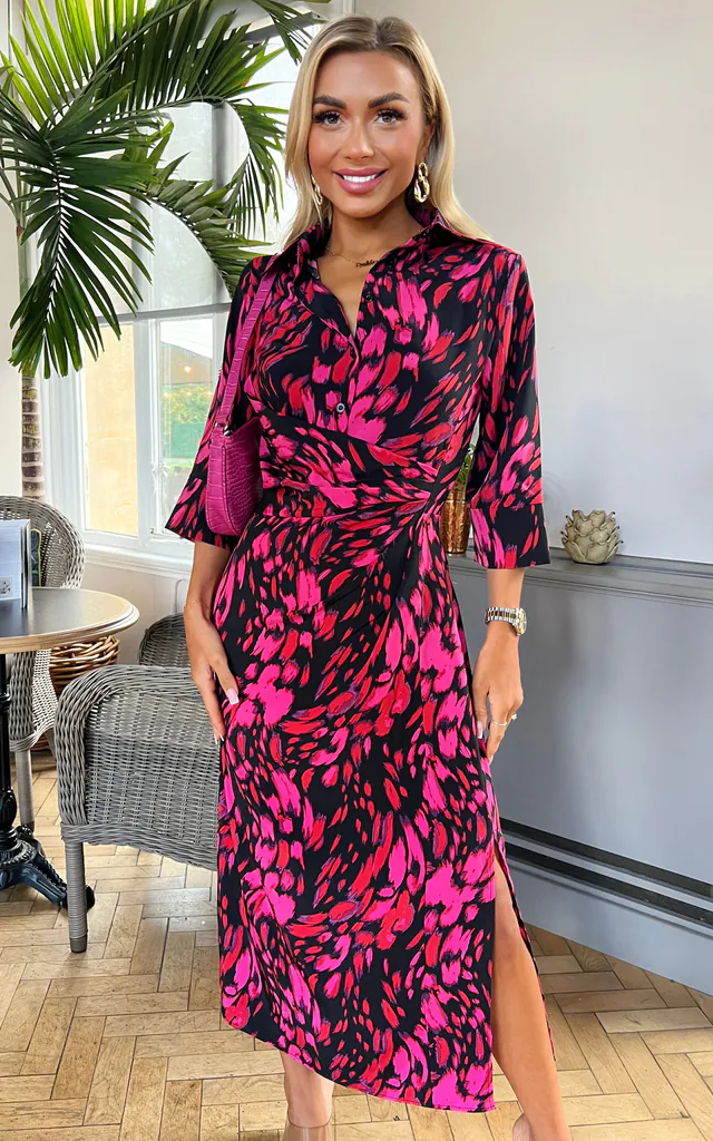 pink shirt midi dress Women's Make It Look Easy Pink Short Sleeve Midi Shirt Dress | Size: M