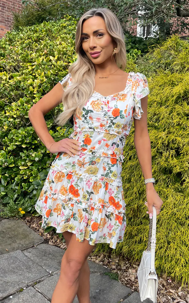 ax paris floral skater dress Navy Floral Printed Wrap Top Mini Skater Dress | AX Paris