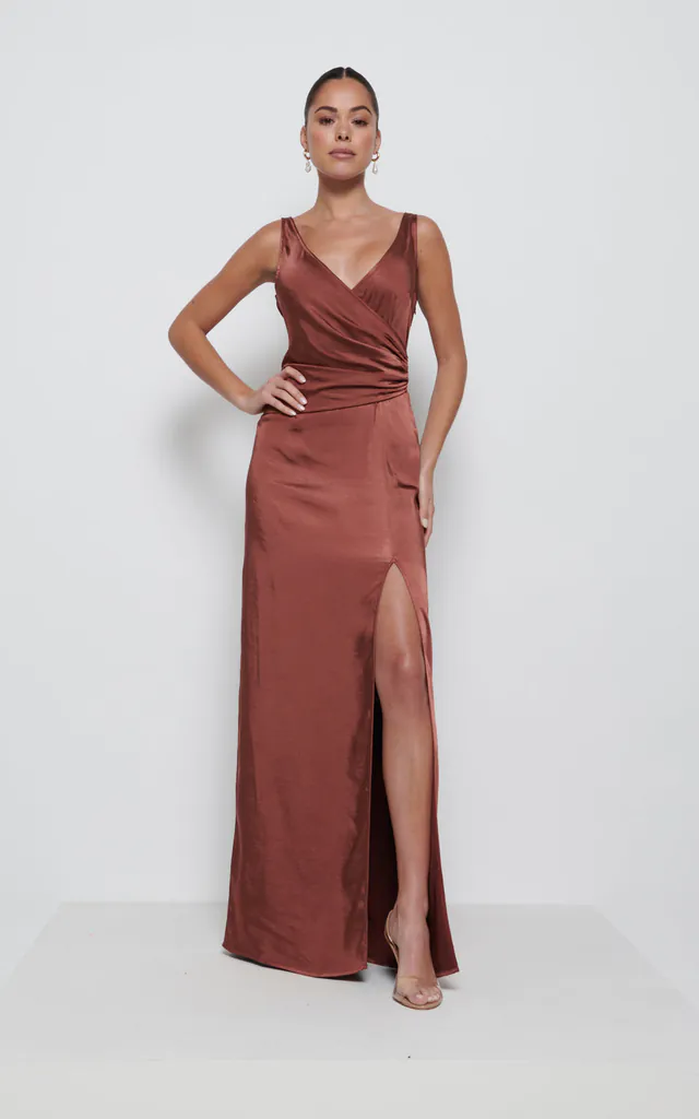 Esmee Wrap Maxi Bridesmaid Dress - Mahogany | Pretty Lavish | SilkFred Esmee Wrap Maxi Bridesmaid Dress - Mahogany | Pretty Lavish | SilkFred