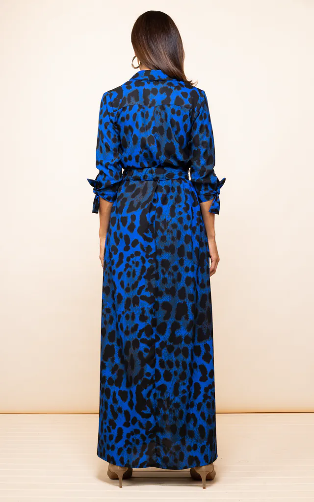 Dove Shirt Dress Dancing Leopard Blue Dress Alva Midi Shirt Dress In Bright Blue Leopard Recycled Dove Shirt Dress Dancing Leopard Blue Dress Alva Midi Shirt Dress In Bright Blue Leopard Recycled